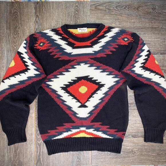 VTG Parker of Vienna Mens Cotton Sweater Size M Aztec Southwestern Pullover 80s - Picture 7 of 11